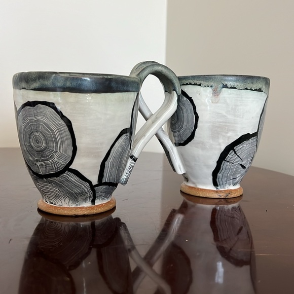 Pottery Nature Inspired Wood Grain 2 Coffee / Tea Mugs - Picture 7 of 14